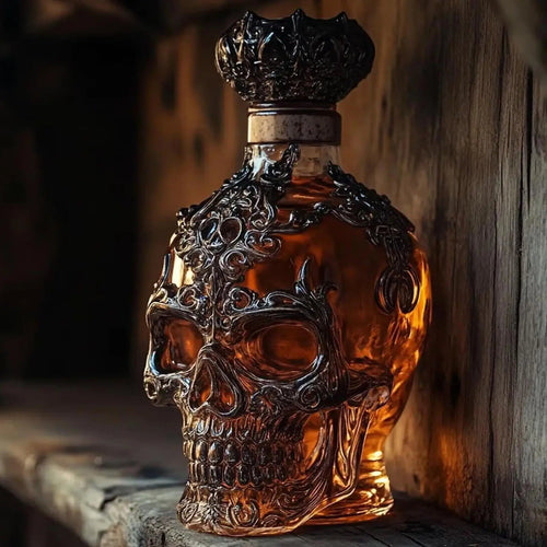 Skull King Whiskey Decanter – Gothic Glass Bottle for Liquor, Bourbon & Bar Decor - FairyLightTrees